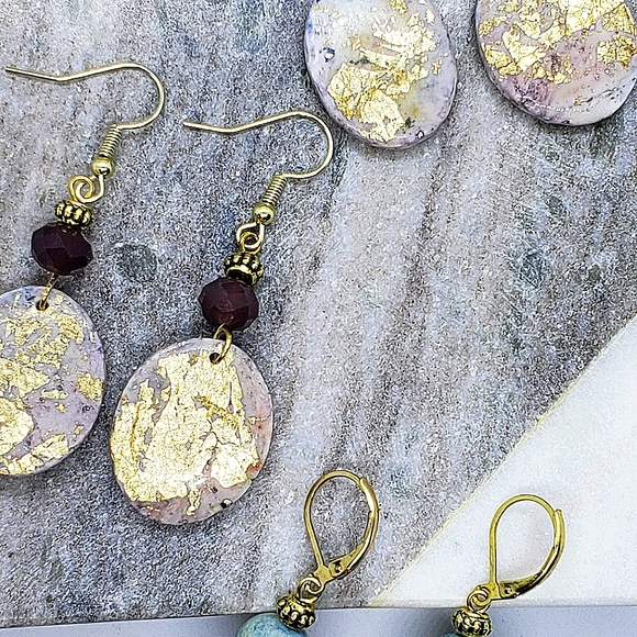 Acrylic coated clay oval earrings - Picture 6 of 6